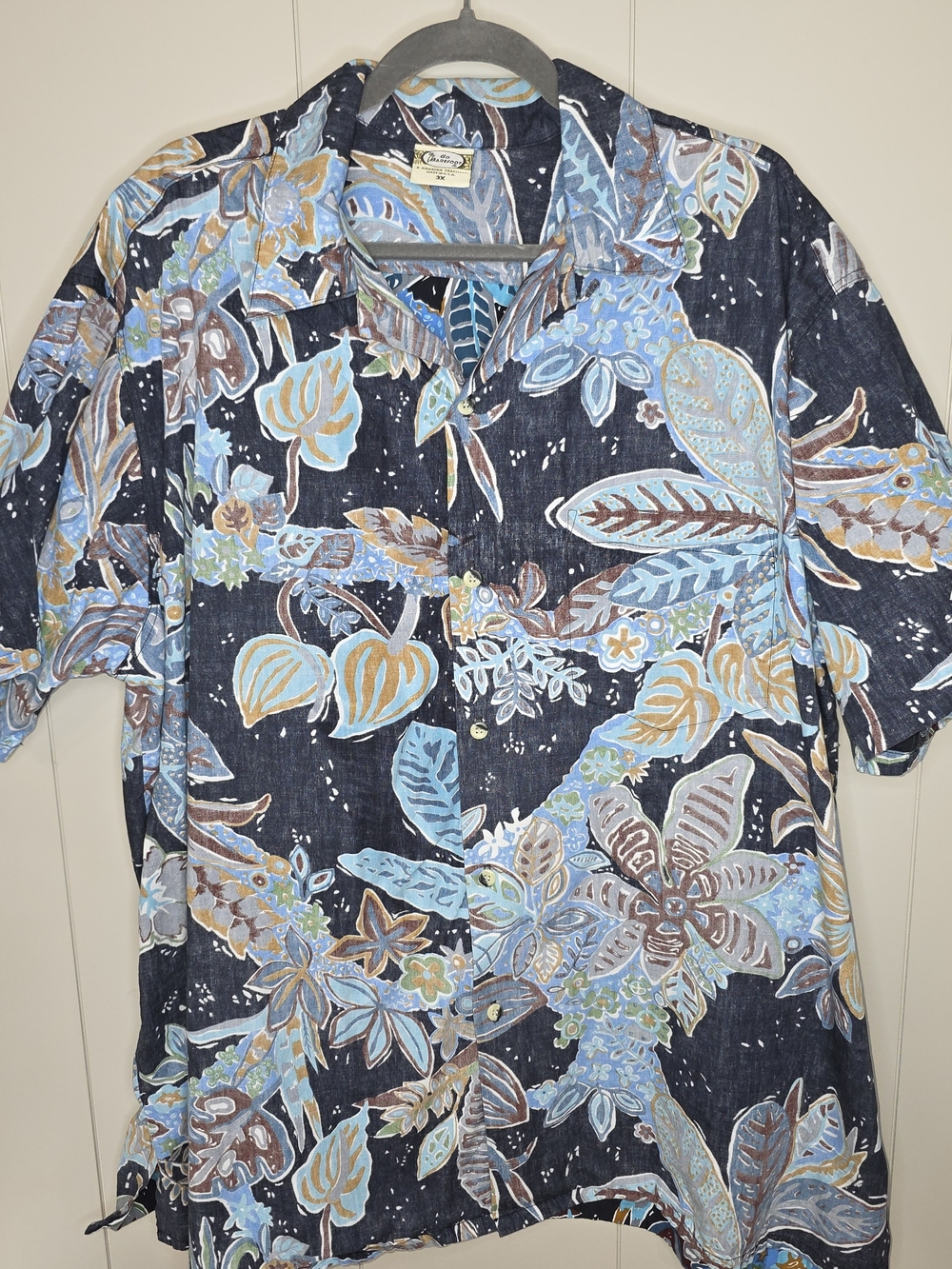 Tori Richard Navy Tropical Floral Short-Sleeve Button-Down Mens Size 3X. Coastal